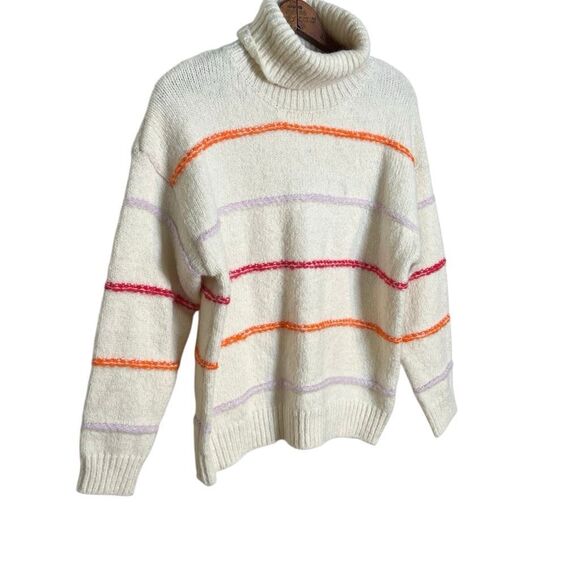 Anna Kay Isolede Cashmere Blend Striped Turtleneck Pullover Sweater Ecru Small - Picture 4 of 9